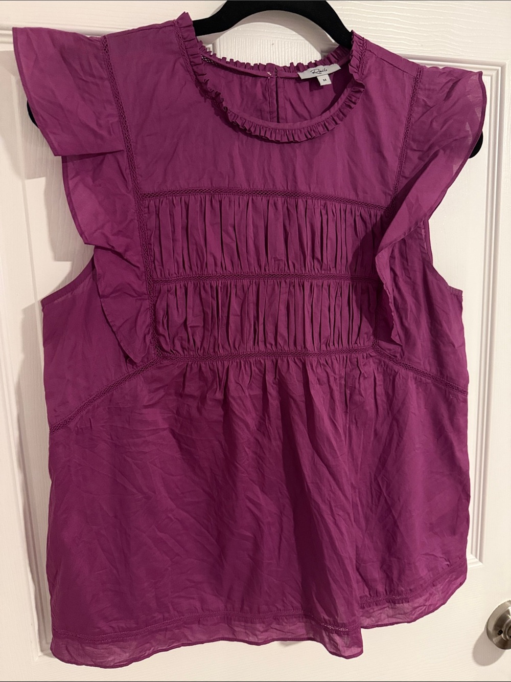 Rails Magenta Ruffle Sleeve Smocked Front Top